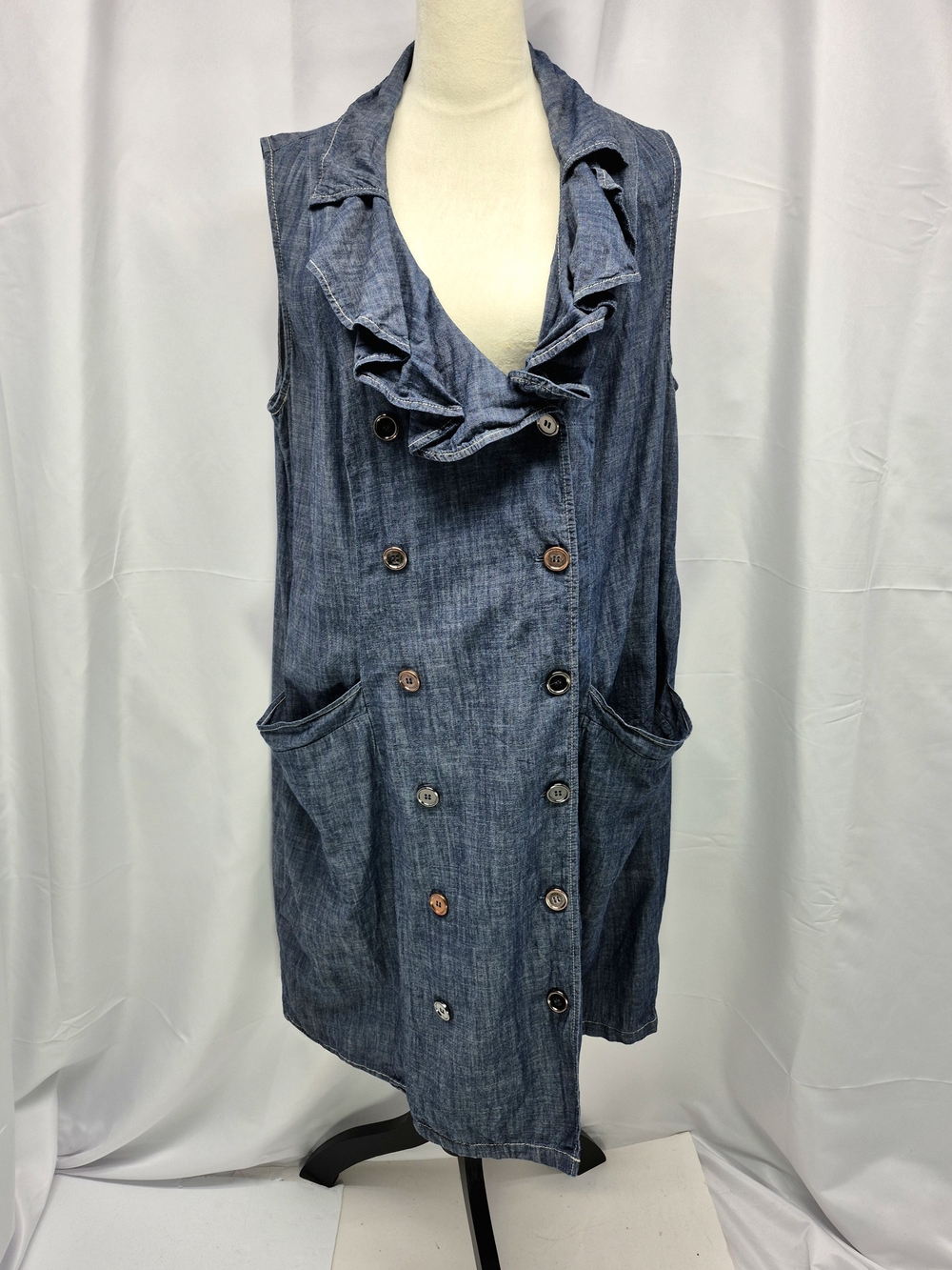 NWOT Cato Sleeveless Denim Double Breasted Ruffle Midi Dress  Pockets 20-1X